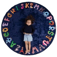 ABC Alphabet Rug for Kids 6 ft Round Blue Play Mat for Toddlers Babies, S...