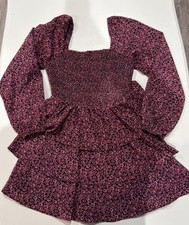 BuddyLove Floral Smocked Dress Small Pink Long Sleeve Tiered Boho Cottagecore