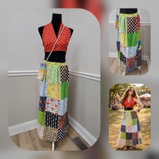 VTG Patchwork Maxi Wrap Skirt Handmade Prairie Cottage Core One Size