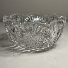 Antique American Brilliant Cut Glass Crystal Bowl Heart & Hobstar