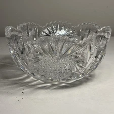 Antique American Brilliant Cut Glass Crystal Bowl Heart & Hobstar