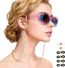 1 Pack Beaded Eyeglass Chain - Crystal Diamond Gold Elegant Eye Glasses Neck Cor