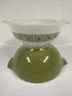 PYREX Vintage Verde Green Floral Square Cinderella 2 Piece #442-443 Excellent