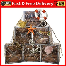 18Pcs Pirate Party Decorations Imitation Wooden Box Fishing Net Car Trunk or Tre