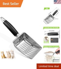 Compact Cat Litter Scoop in Black - Sturdy Stainless Steel with Ergonomic Handle