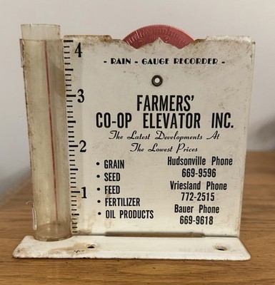 VINTAGE Farmers  Co-Op Elevator Rain Gauge Hudsonville Vriesland Bauer Michigan