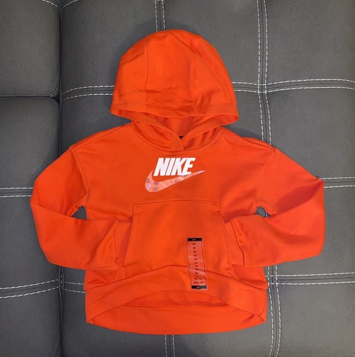 New NIKE Girls XS Hoodie Sweater Cropped Front Kangaroo Pockets SWOOSH Pullover - Picture 3 of 6