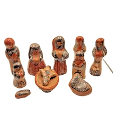 Vintage Mexican Manger Nativity Scene Clay Pottery Set