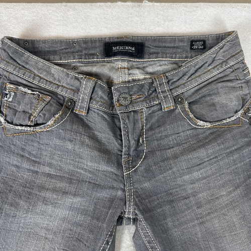 MEK Denim Haboro Straight Jeans Gray Wash Distressed 27x34 GUC - Picture 3 of 19