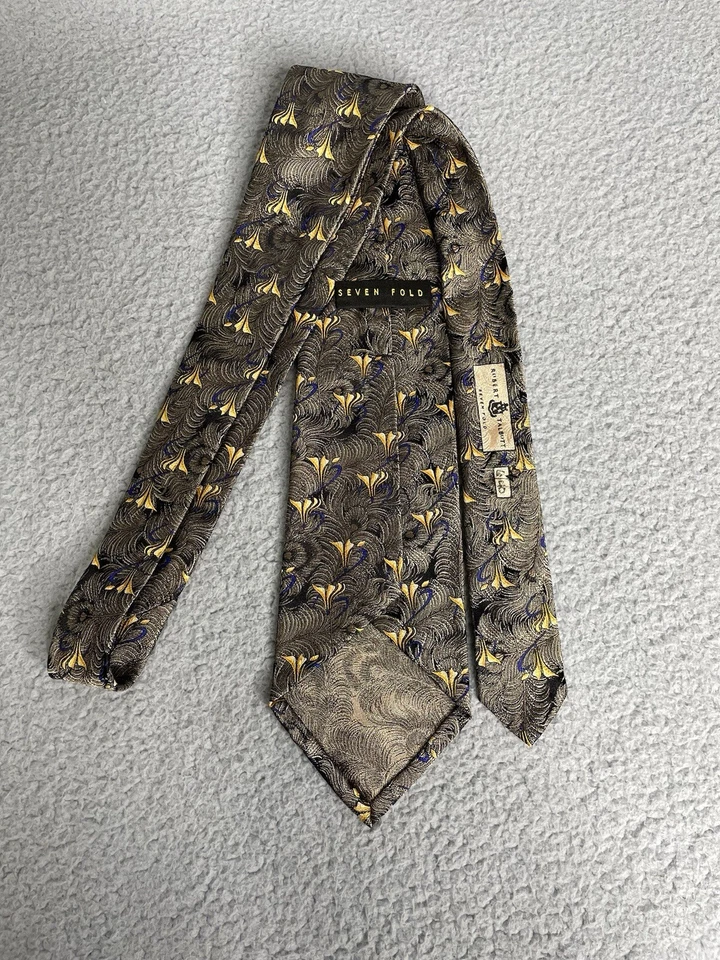 Corbata Robert Talbott Floral Siete Pliegues 6/40 Negro Dorado Jacquard Lujo Foto 3 de 4