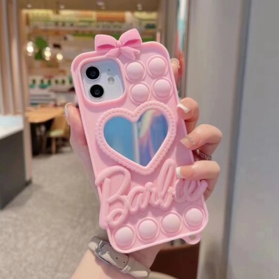 Barbie iPhone Case 13 PRO With Heart Shaped Mirror And Pop Bubbles