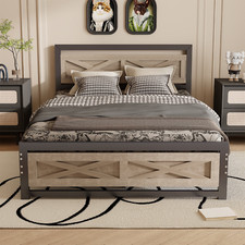 TWIN/FULL/QUEEN BED FRAMES Platform Bed with Headboard Farmhouse