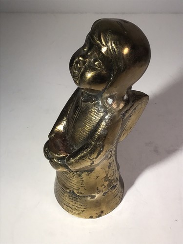 Vintage Bronze Brass (Plated?) Singing Cherub Angel Statue Figurine 6" - Foto 3 di 12
