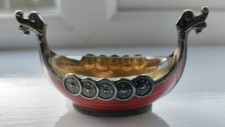 Vintage Theodor Olsens Norway Sterling Silver Red Enamel Viking Salt Cellar