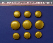 GENUINE LEATHER BUTTONS 9 MADE IN USA METALIC GOLD Suitable for Vintage,Costumes