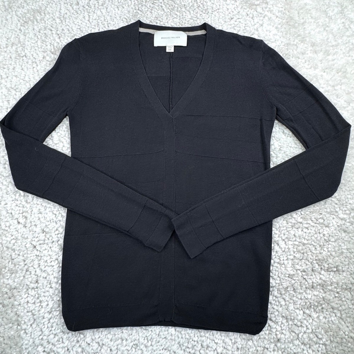 Brochu Walker Cotton Blend V Neck Lightweight Sweater Black Womens XS - Main Image