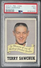 1970 O-Pee-Chee #231 Terry Sawchuk Memorial NHL Hockey Card Red Wings PSA NM 7