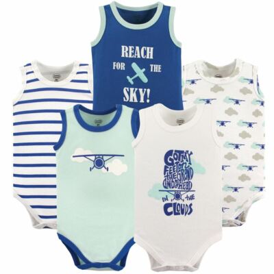 Luvable Friends Sleeveless Bodysuits, 5-Pack, Airplane