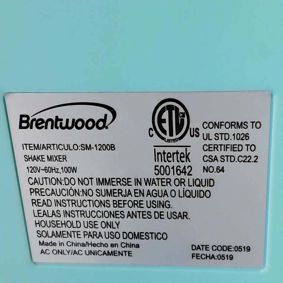 Brentwood Milkshake Frappe Mixer SM-1200B Pre-Owned Foto 3 de 4