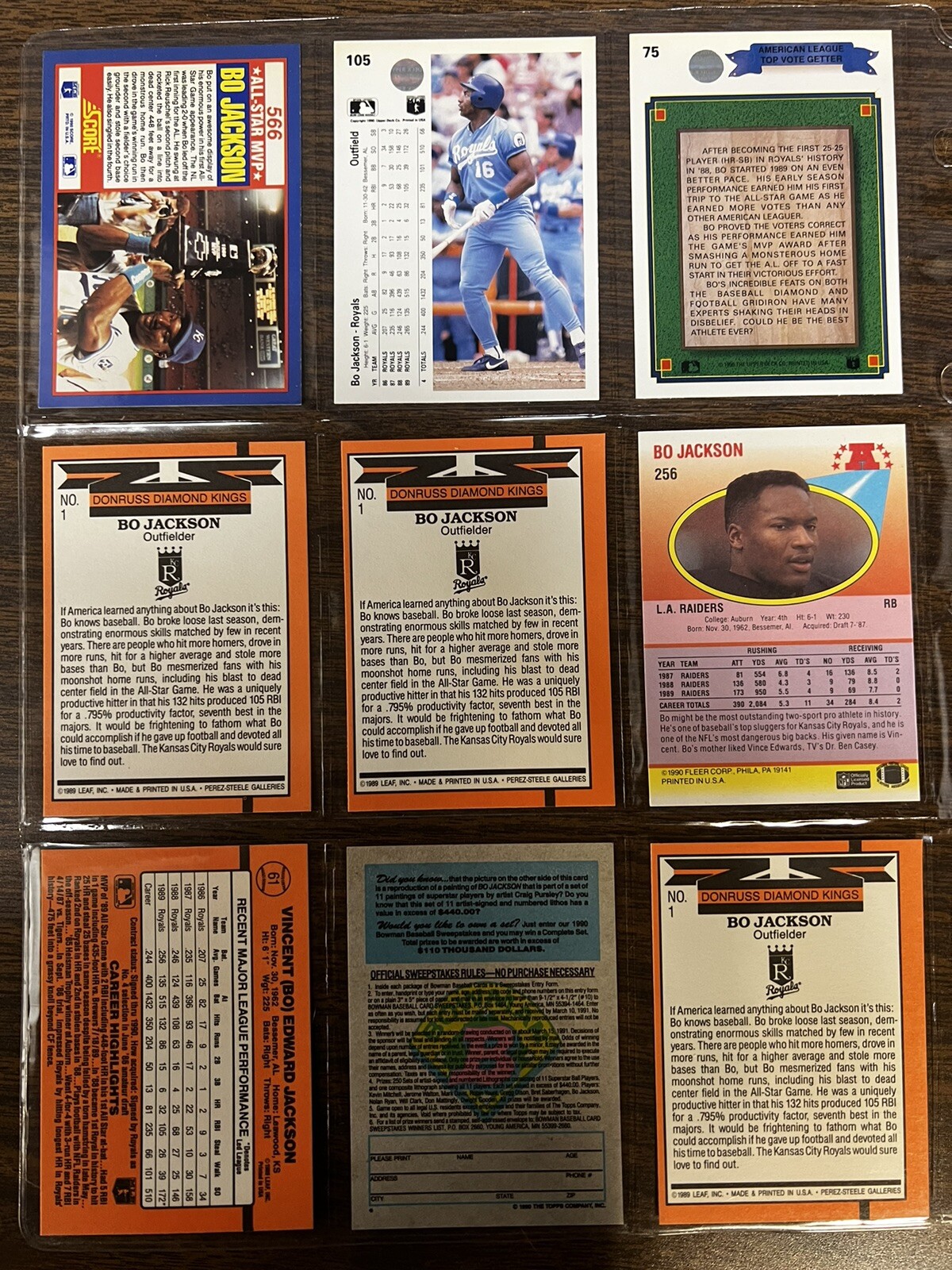 Bo Jackson Football Baseball 77 Card Lot 19871991 5x7 Postcard Topps