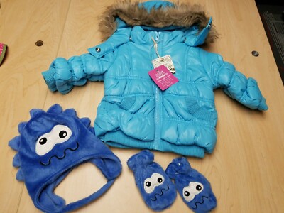 -New Girl's Winter Puffer Jacket and Heat w/ Gloves Size 6-9 mos