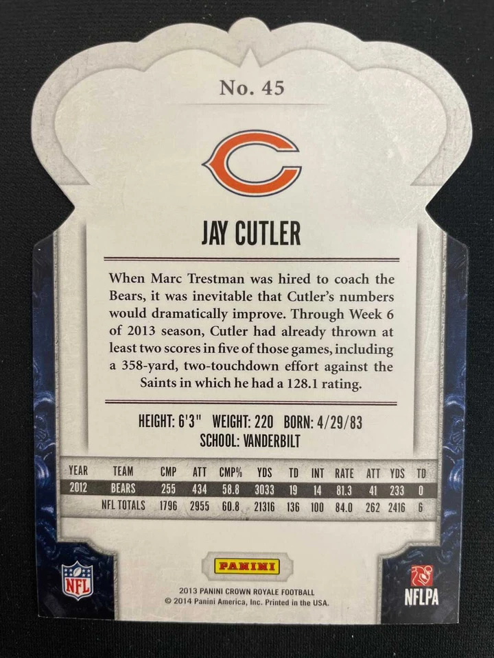 JAY CUTLER 2013 PANINI CROWN ROYALE PLATINUM HOLOFOIL /5 - CHICAGO BEARS *2780 - Image 2 of 2