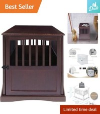 Wooden Pet Crate End Table - Medium Size - Lockable Gate - Espresso Finish