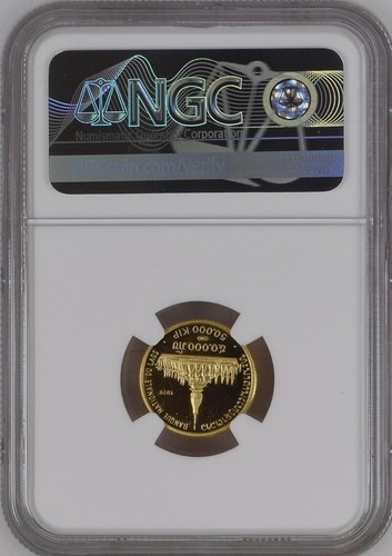 LAOS , GOLD 50,000 KIP 1975 THAT LUANG TEMPLE - NGC PF 67 UC , RARE2 - Picture 2 of 2