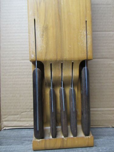 Vintage EKCO FLINT 4 Knife Set Stainless Vanadium Knives Wood Wall Block (K) - Picture 2 of 7