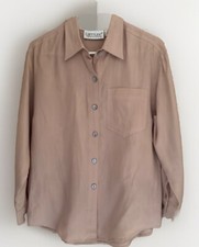KAREN KANE Petites Blouse Womens 8 Linen Khaki Long Sleeve ButtonUp USA Made VTG