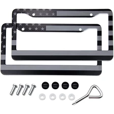 2X For Nissan Grey/Black US Flag Front Rear SUV License Plate Tag Frame American