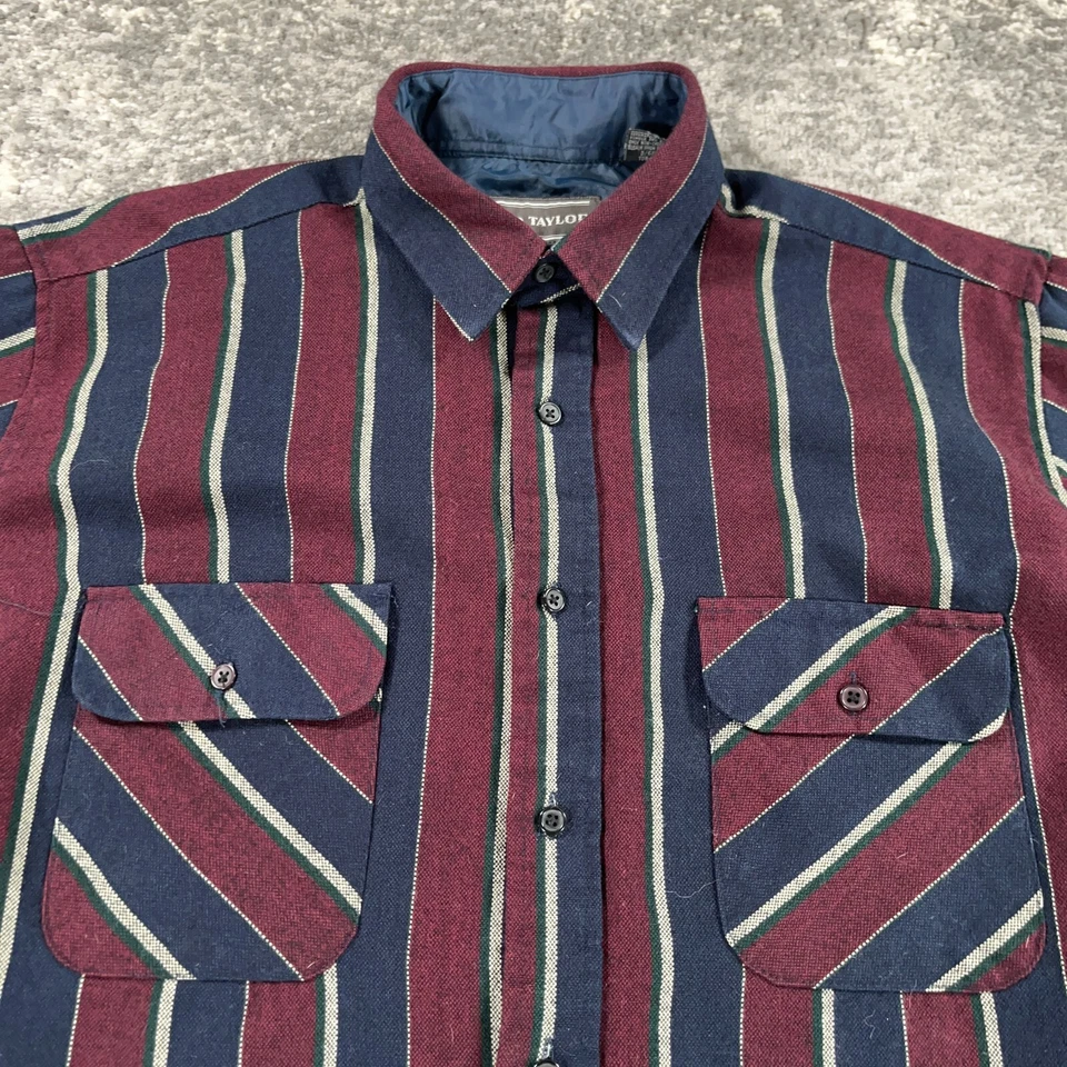 Винтажная фланелевая рубашка мужская большая высокая легкая красная синяя в полоску 80-е 90-е David Taylor - Изображение 2 из 4