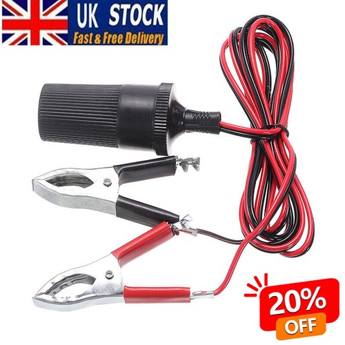 12V Battery Clip To Car Cigarette Lighter Female Socket Adapter Clamp Cable UK S