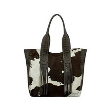 American West Womens Cowtown Smal Zip Pony Hair-On Leather Shoulder Tote Bag OS