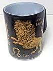 Vintage Federal Milk Glass LEO Coffee Mug 8oz Black Gold Zodiac Horoscope 1970s