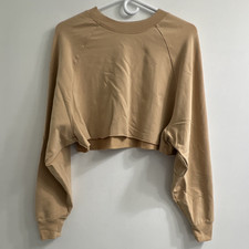 Alo Yoga Beige Cropped Crewneck Raglan Logo Pullover Sweatshirt Women S