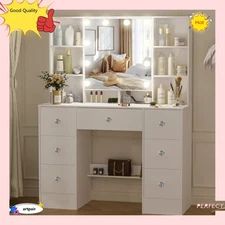 Vanity Table,Makeup Vanity Desk With 3 Mode Lights,Bedroom Storage Cabinet,USA