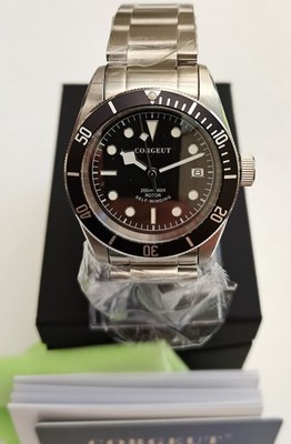 NEU UND VERPACKT Corgeut 2010c AUTO UHR MONOCHROM GANZSTAHL SEIKO NH35 SAPPHIRE 200m/LUME