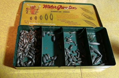 #ad Old Water Gremlin Fishing Sinker Rubbercor Metal Dealer Box W Lead $20.00