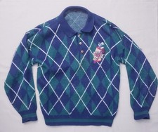 Vintage Robert Bruce Sweater Sz L Golf Button Embroidered Rare Retro Acrylic
