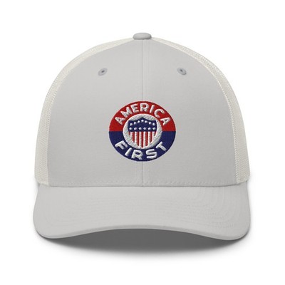 America First Circle Shield Embroidered MAGA NJF Trucker Cap Hat