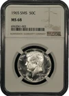 1965 50C 40% SILVER SMS Kennedy Half Dollar NGC MS68 GEM BEAUTY - C30