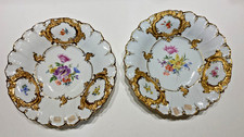 Meissen Baroque Floral Gilded Porcelain Dish Germany Crossed Swords Lot of 2