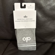 ALO Unisex Half-Crew Sock Gray White Grey BRAND NEW SOCKS Size Medium NWT
