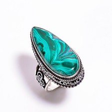 Natural Malachite Gemstone 925 Sterling Silver Ring 7.5 US Handmade Jewelry Gift