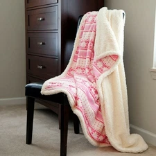 Lavish Home Fleece Sherpa Super Soft Blanket Throw - Pink Snow 50 x 60