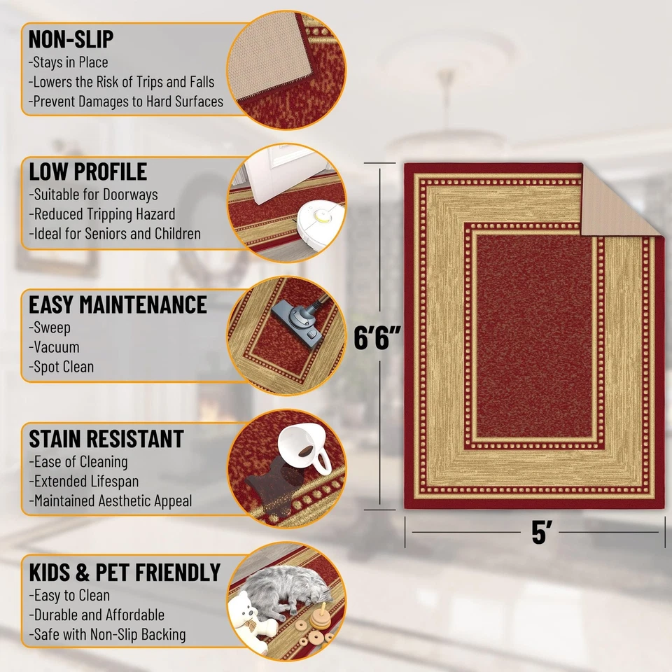 Alfombras de 5' x 6'6" para sala de estar alfombra de borde para dormitorio - antideslizante duradera... Foto 2 de 4