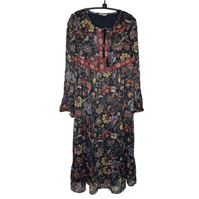 Frye & Co BossaNova Maxi Boho Floral Sheer Metallic Detail Dress EUC Sz Sm Flowy