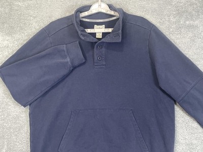 LL Bean Sweatshirt Mens Large Blue Fleece Henley Mock Neck Kangaroo Pocket