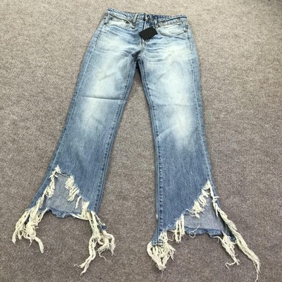 R13 Jeans Womens 25 Light Wash Kick Fit Long Distressed Frayed Hem Italy